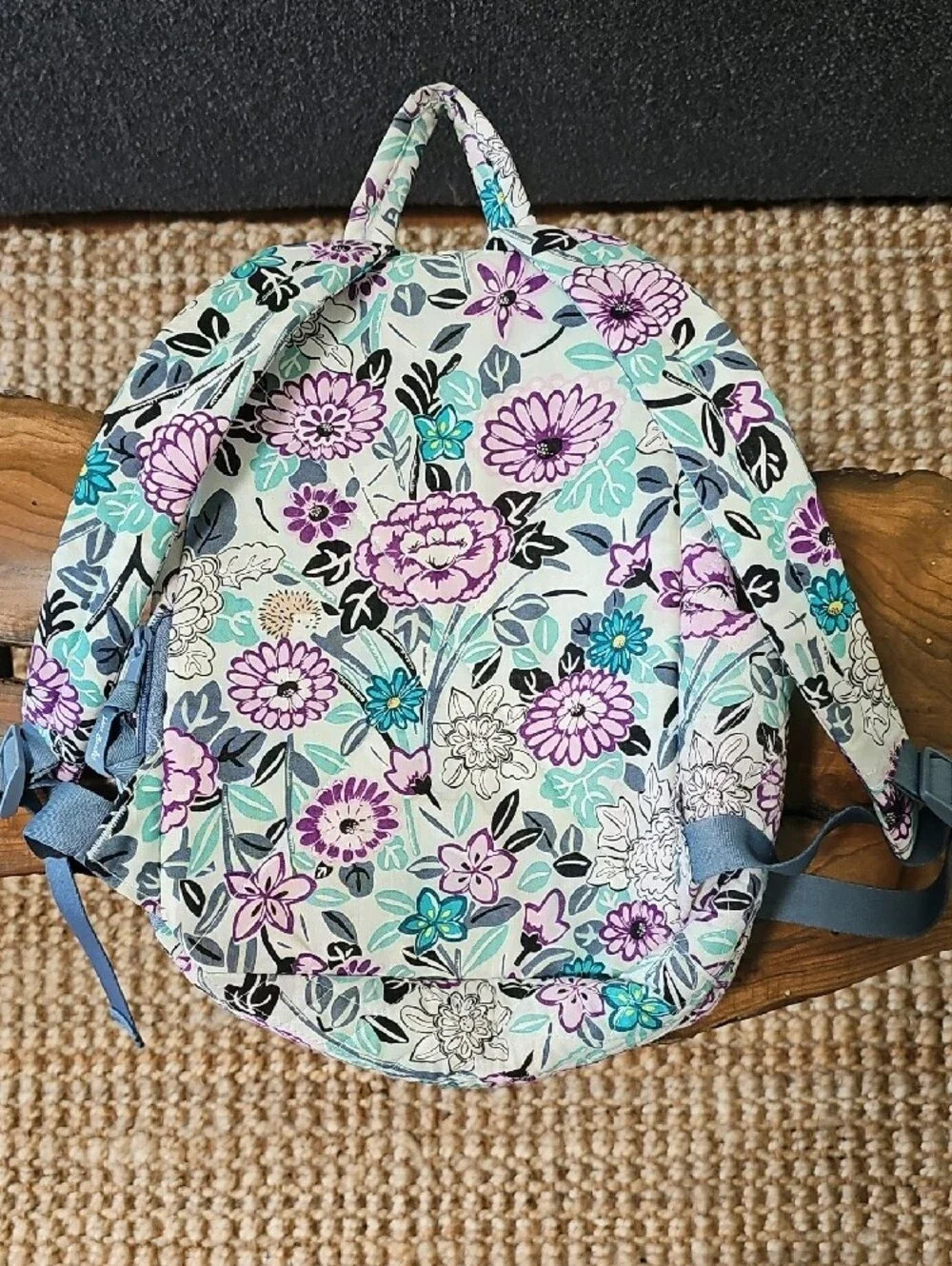 Vera Bradley Quilted Floral Mini Backpack in Purple, Teal & White